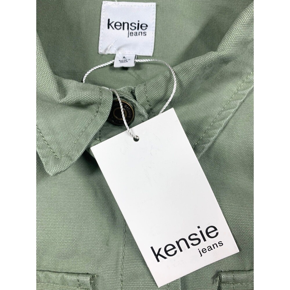 Kensie Jeans Shirt Jacket Womens L Sage Green Button-Up Long Sleeve Pockets NWT - Picture 2 of 9